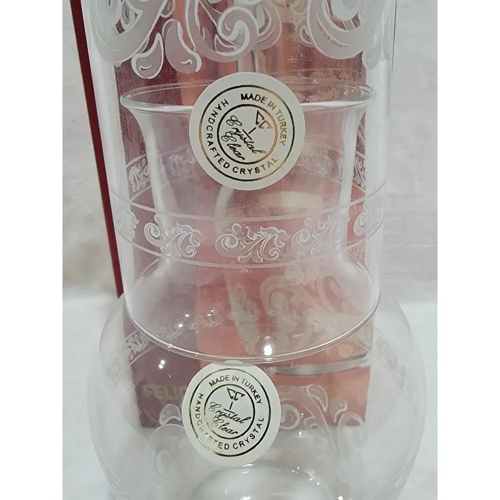 Crystal Clear Tumble Up Bedside Carafe w/ Cup,Handcrafted Turkey, 8.5”